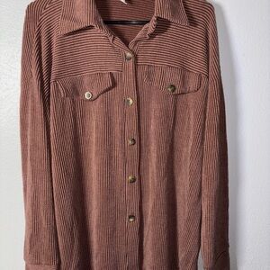 7th Ray Brown Ribbed Button-Down Shirt